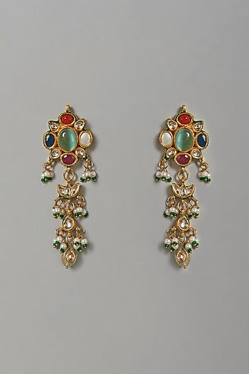 Gold Plated Navratna Dangler Earrings