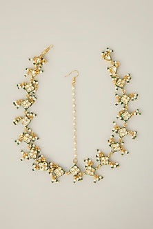 Gold Plated Kundan Polki Green Meenakari Mathapatti