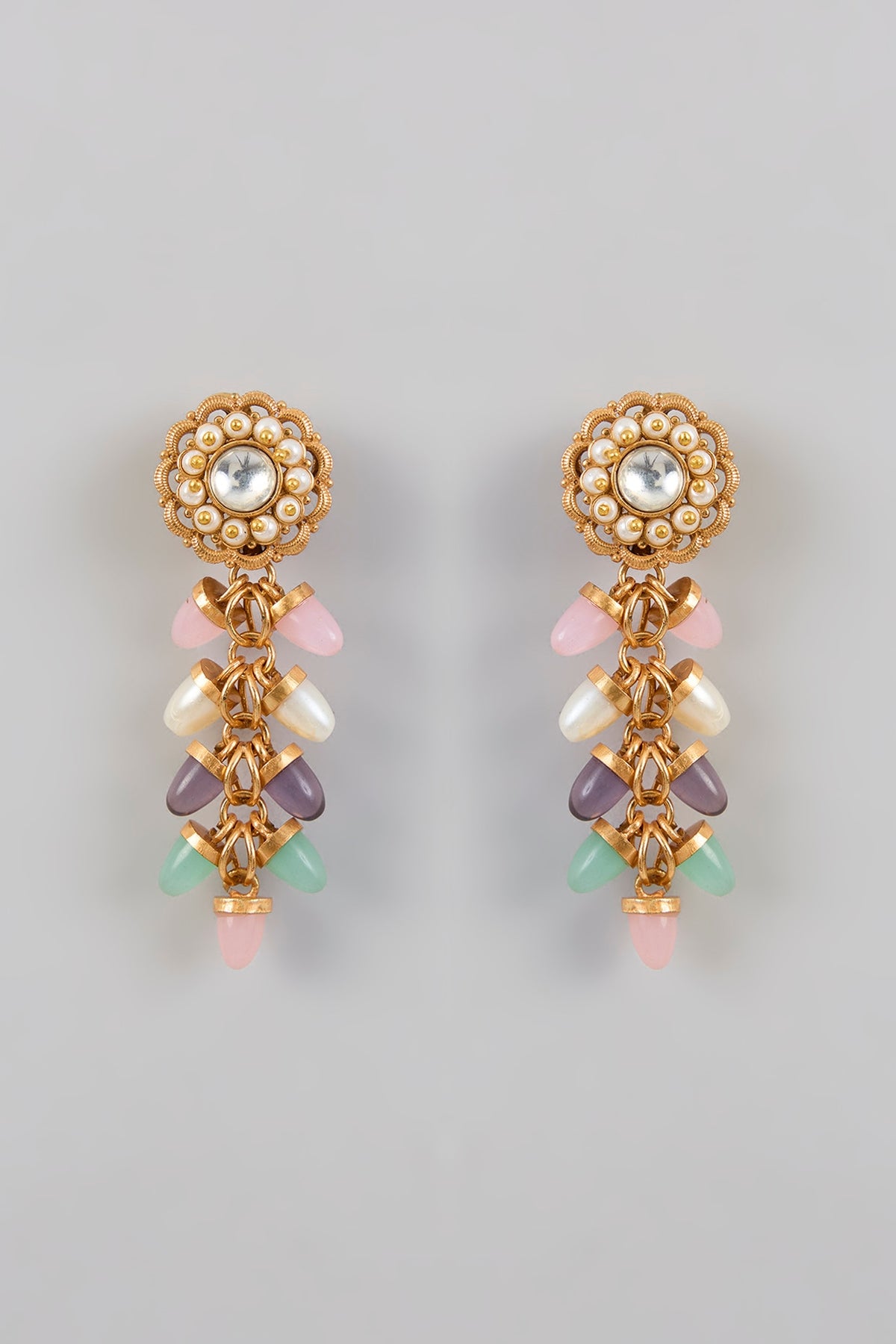 Gold Plated Multi-Colored Stone Dangler Earrings