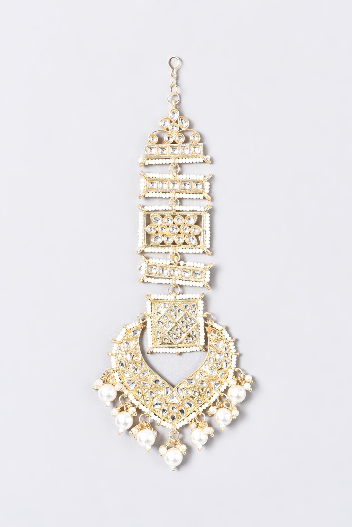 Gold Plated Maang Tikka With White Stones