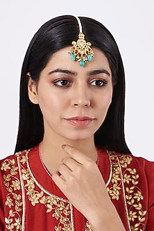Gold Plated Maang Tikka With Turquoise Beads