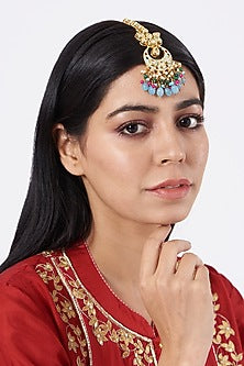 Gold Plated Beaded Bridal Maang Tikka