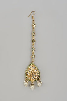Gold Plated Kundan Polki & Pearl Maang Tikka