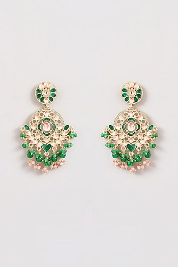 Gold Plated Multi-Colored Beaded Enameled Chandbali Earrings