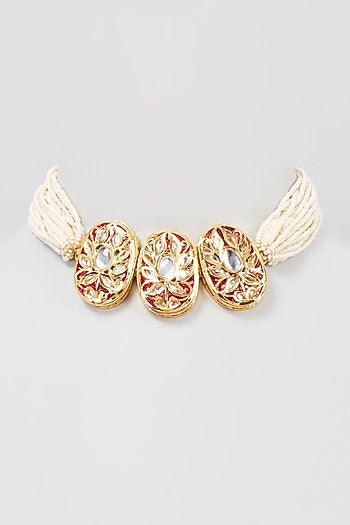 Gold Plated Kundan Enameled Choker Necklace