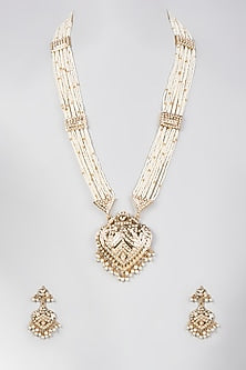 Gold Plated Pearls Long Necklace Set