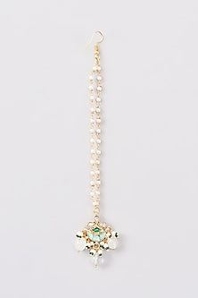Gold Plated Turquoise Stone & Pearl Maangtikka