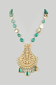 Gold Plated Green Beaded Long Necklace