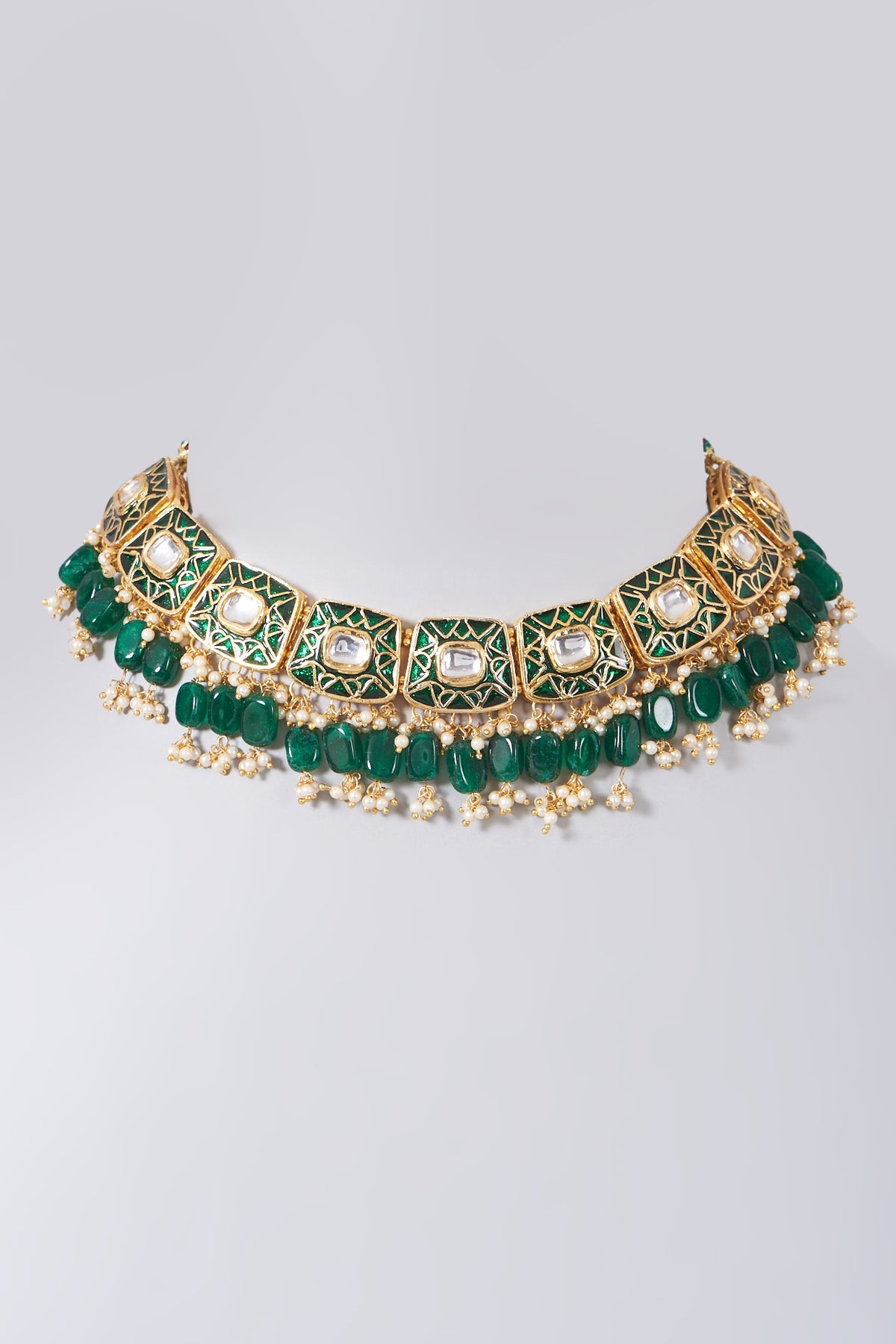 Gold Plated Green Enameled Choker Necklace