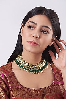 Gold Plated Green Enameled Choker Necklace