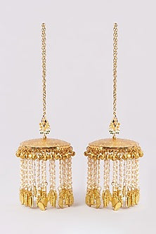 Gold Plated Kundan Polki & Tassel Kaleeras (Set Of 2)