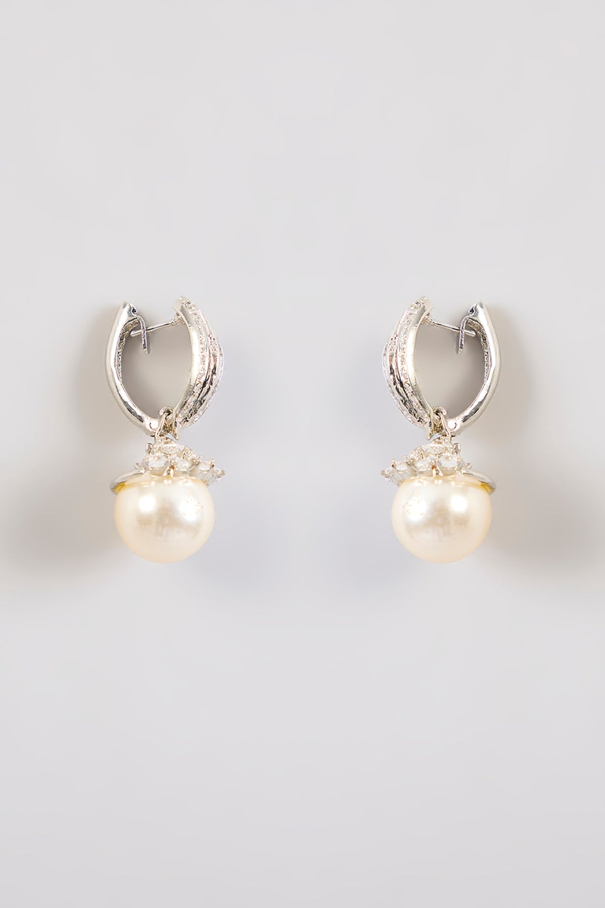 White Rhodium Finish Pearl Dangler Earrings