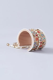 Beige Hand Embroidered Cuff Bracelet