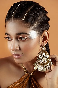 Gold Finish Pearl & Shell Dangler Earrings