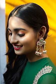 Gold Finish Earrings With Hand Embroidery