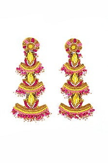 Gold Finish Dabka Embroidered Dangler Earrings