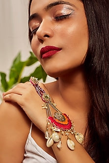 Gold Finish Moti Embroidered Hand Harness