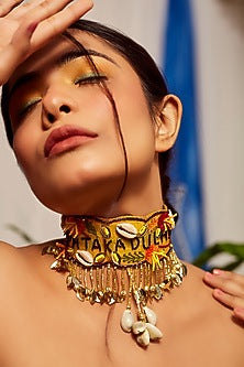 Gold Finish Embroidered Necklace