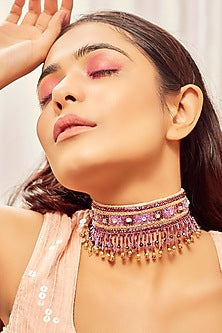 Gold Finish Choker Necklace With Embroidery