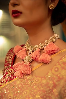 Gold Finish Mirror Hand Embroidered Choker Necklace