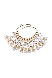 Gold Finish Pearl & Shell Choker Necklace