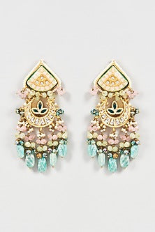 Gold Finish Green Kundan Polki Meenakari Chandbali Earrings