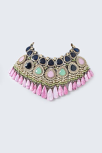Black Rhodium Finish Agate Stone Choker Necklace