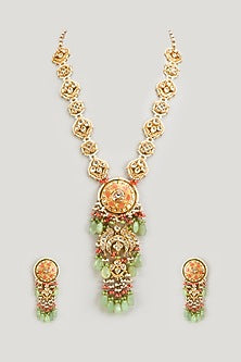 Gold Finish Kundan Polki Meenakari Necklace Set