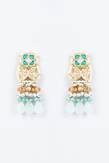 Gold Finish Kundan Polki & Natural Stone Meenakari Dangler Earrings