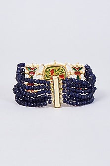 Gold Finish Kundan Polki & Natural Stone Meenakari Bracelet