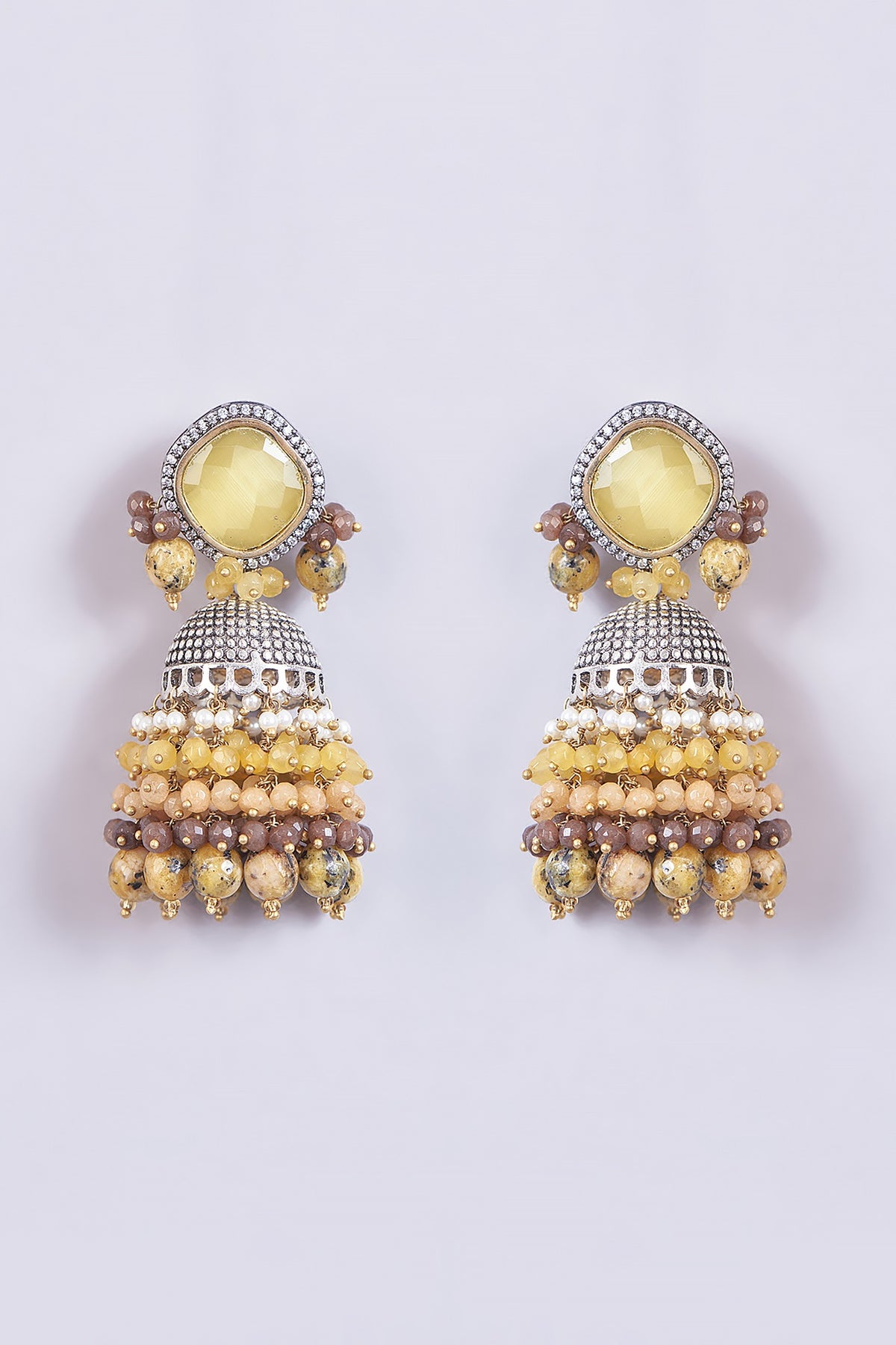 Gold Finish Yellow Aagte & Natural Stone Dangler Earrings
