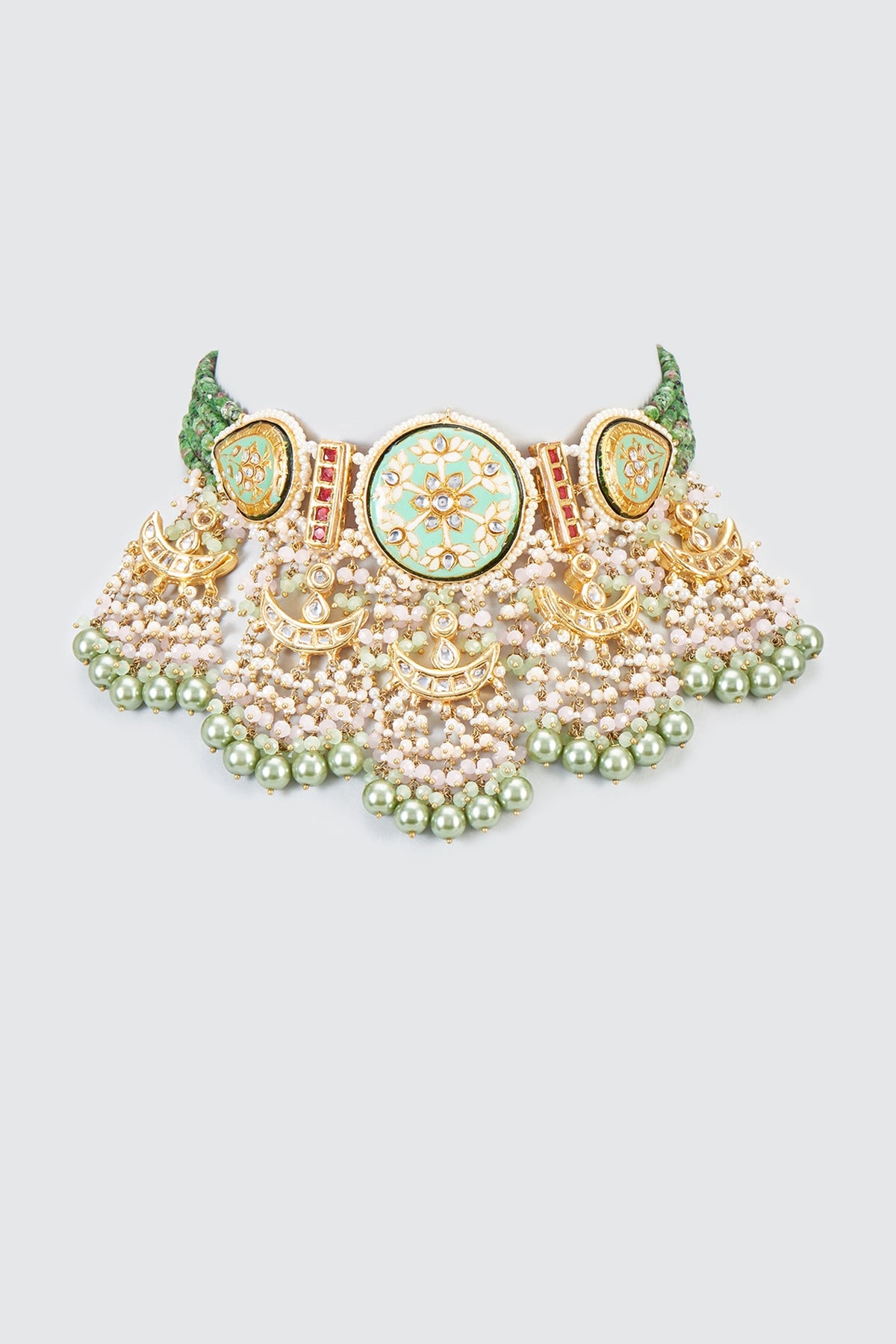 Gold Finish Kundan Polki Meenakari Necklace