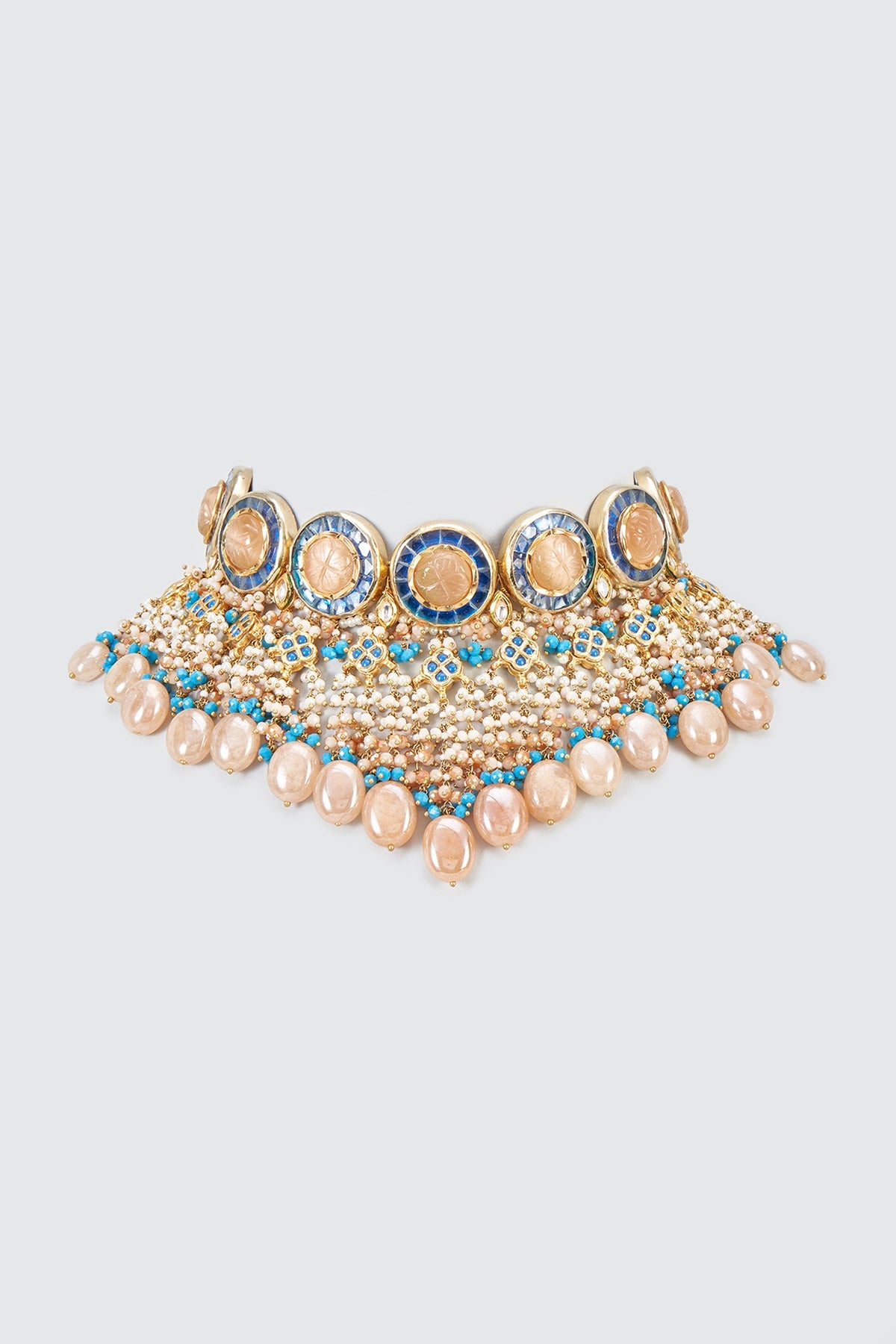 Gold Finish Kundan Polki Meenakari Choker Necklace