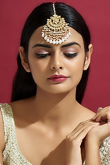 Gold Finish Kundan Polki Handcrafted Maang Tikka