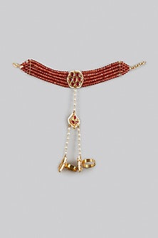 Gold Finish Orange Agate Meenakari Hand Harness