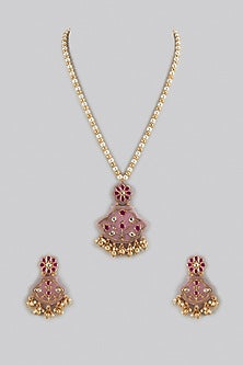 Gold Finish Holdali Stone Long Necklace Set