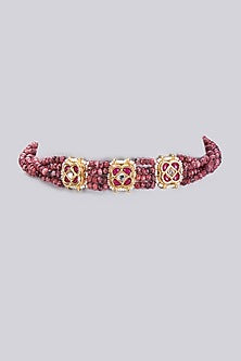Gold Finish Kundan Polki Meenakari Choker Necklace