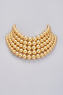 Gold Finish Pearl Choker Necklace