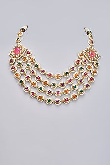 Gold Finish Kundan Polki & Natural Stone Meenakari Long Necklace