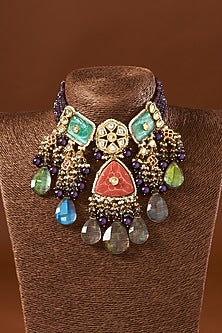 Gold Finish Kundan Polki Choker Necklace