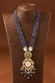 Gold Finish Long Necklace With Semi-Precious Stones