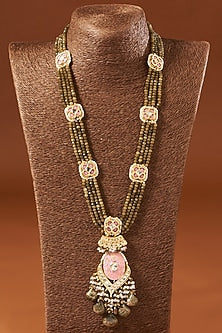 Gold Finish Semi-Precious Stones Long Necklace