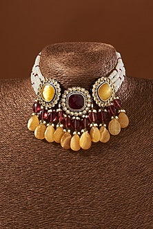 Black Rhodium Finish Kundan Polki Choker Necklace