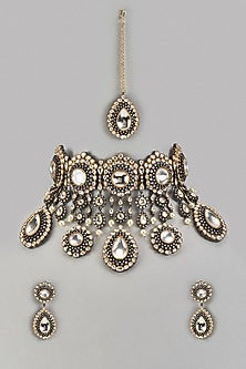 Two Tone Finish Kundan Polki Choker Necklace Set