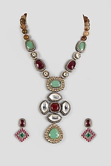 Black Rhodium Finish Kundan Polki Necklace