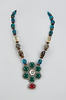 Black Rhodium Finish Kundan Polki Long Necklace
