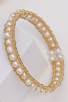 Gold Finish Pearl Openable Bangle