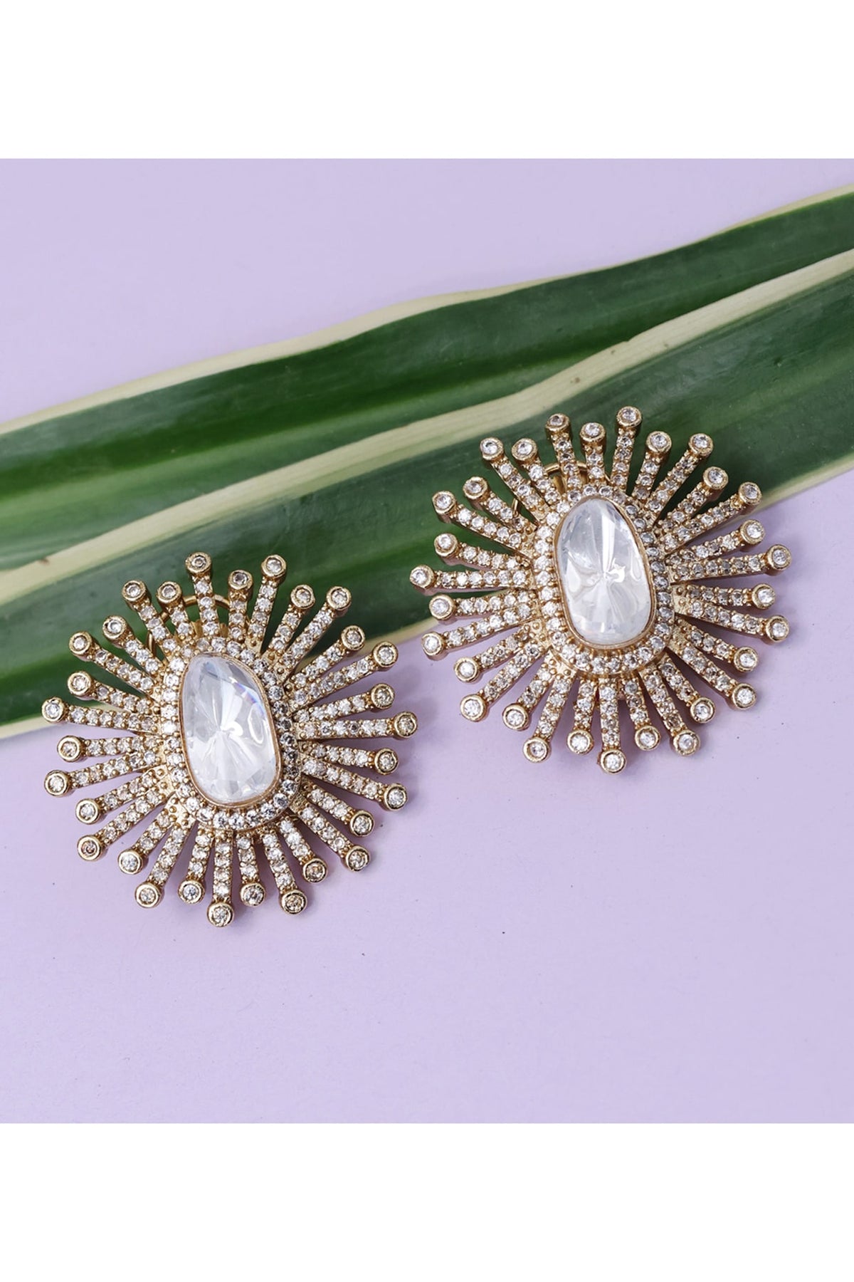 Gold Finish Kundan Polki Handcrafted Earrings