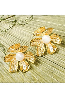 Gold Finish Pearl Stud Earrings
