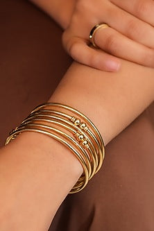 Gold Finish Handcrafted Openable Bangles (Set Of 6)